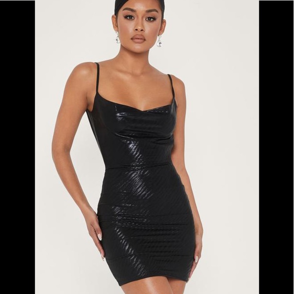 KALIA COWL NECK MINI DRESS - BLACK